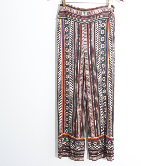 Farm Rio for Anthropologie Satin Wide-Leg Pants Black Stripe Geo Print Size XS - Picture 2 of 14